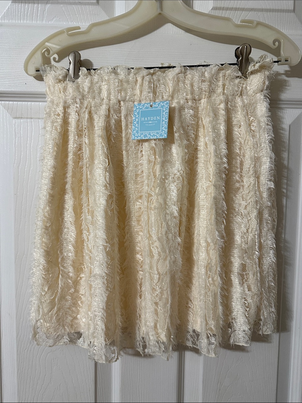 Hayden Cream Textured Fringe Mini Skirt